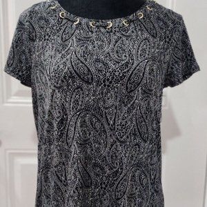 Liz Claiborne Black Paisley Cap Sleeve Top - small